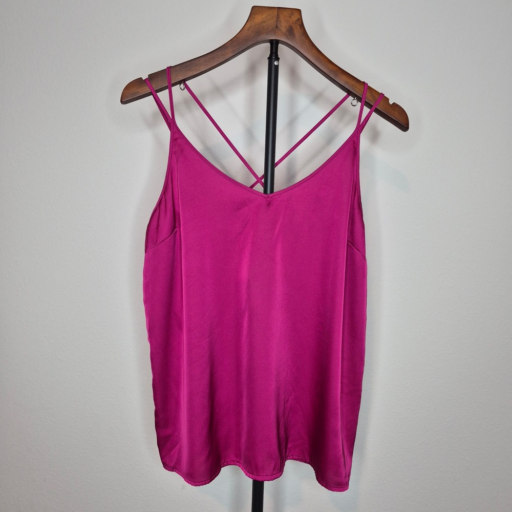 Dark Hot Pink Criss Cross Satin Cami Camisole Barbiecore Maximalism Dopamine M‎